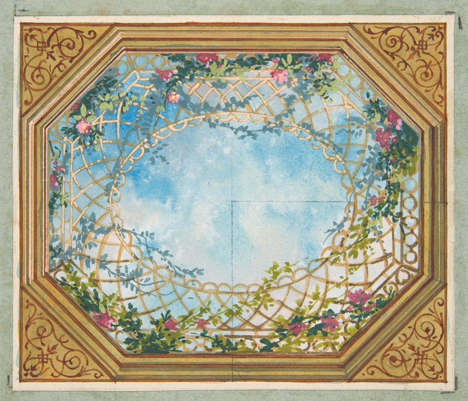 Jules-Edmond-Charles Lachaise - Design for a ceiling painted with clouds, trellises, and roses