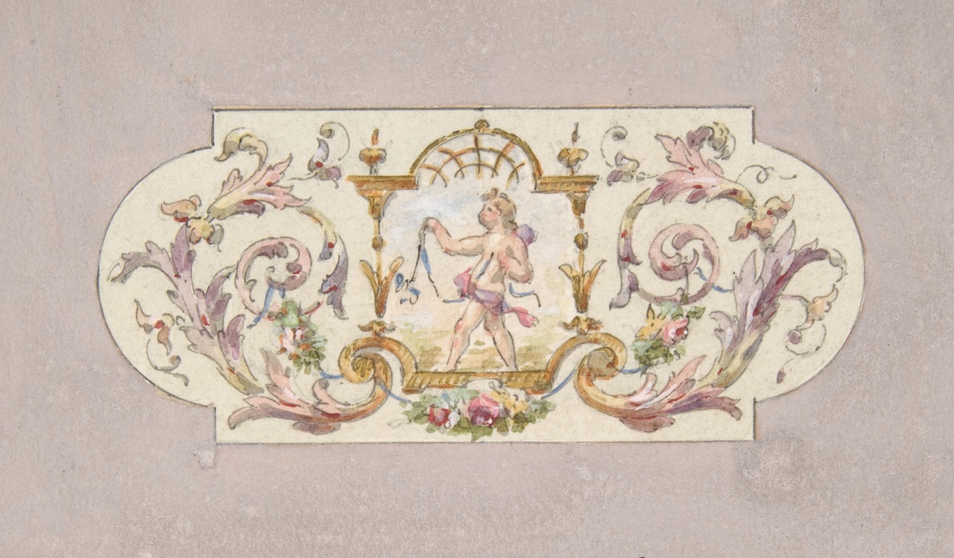 Jules-Edmond-Charles Lachaise - Design for a ceiling with a putto set in a border