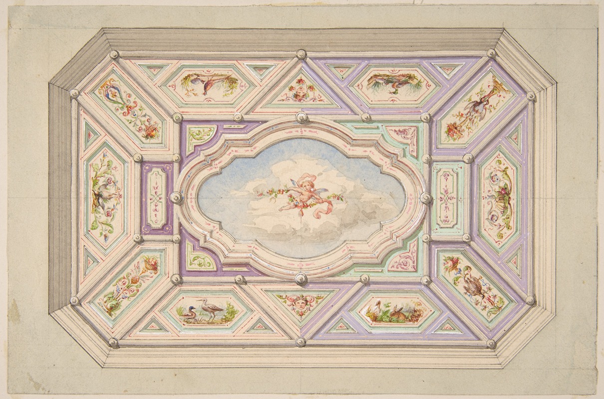 Jules-Edmond-Charles Lachaise - Design for a ceiling with a putto