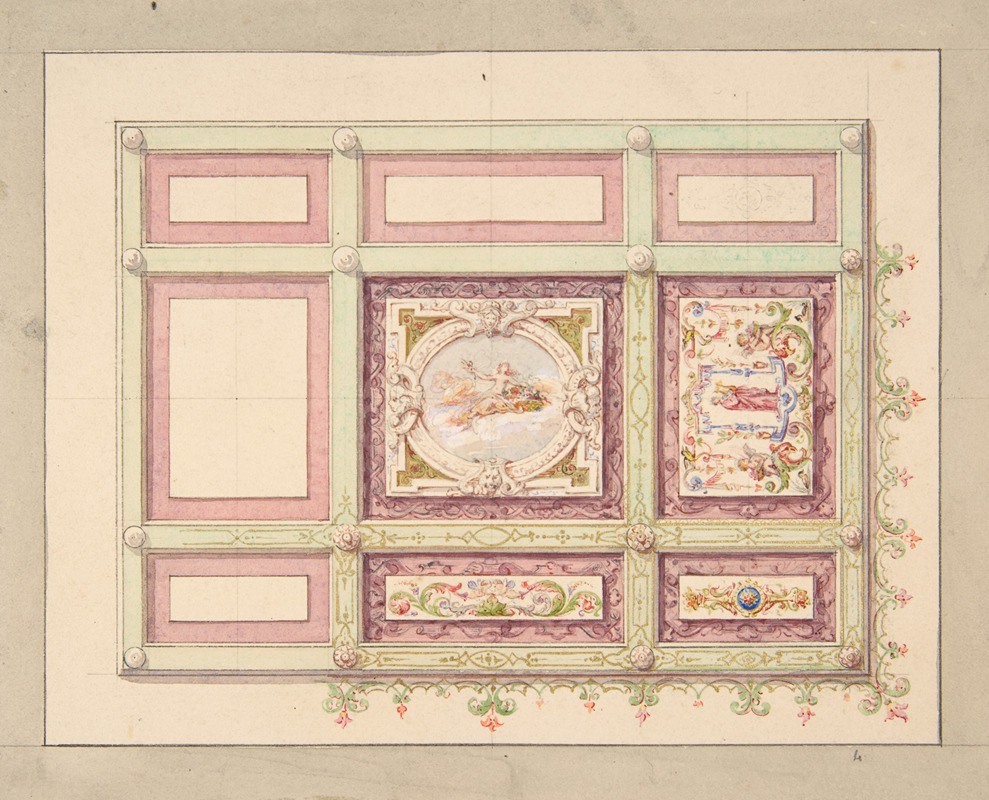 Jules-Edmond-Charles Lachaise - Design for a ceiling with allegorical panels
