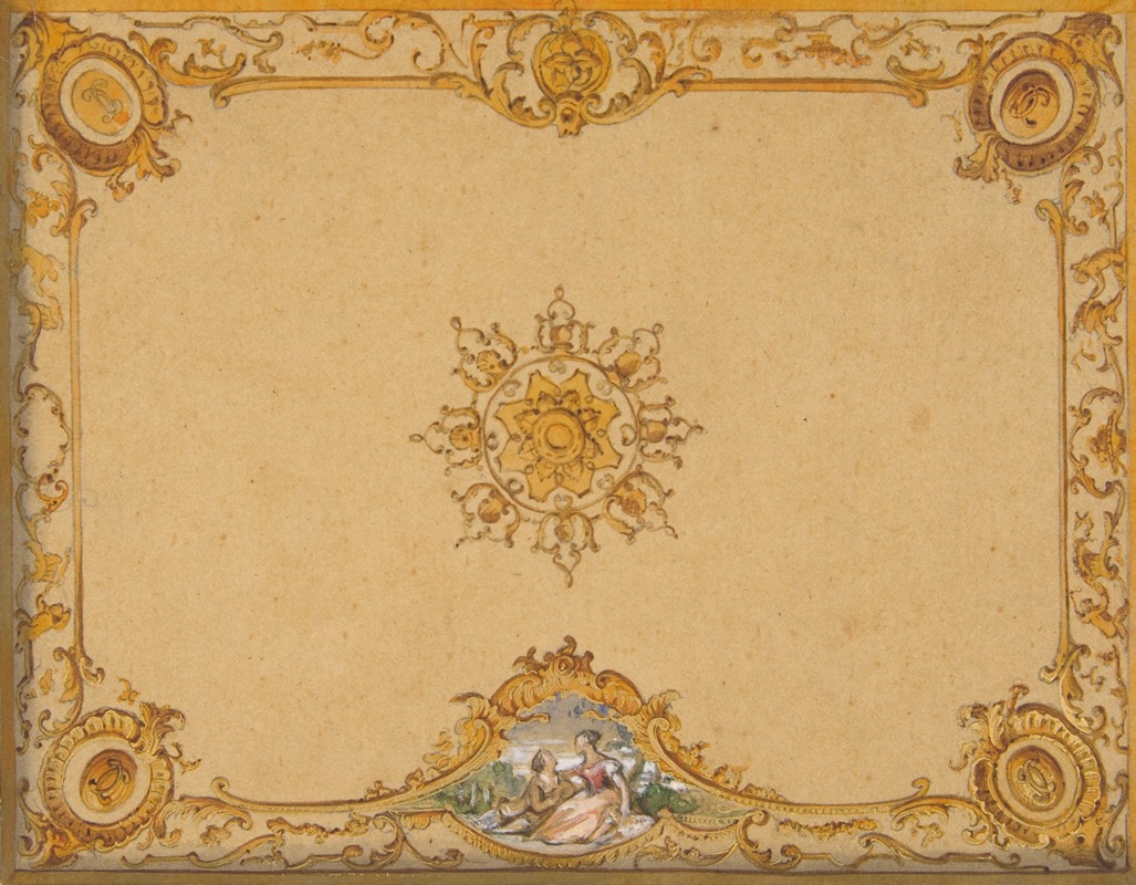 Jules-Edmond-Charles Lachaise - Design for a ceiling with painted decoration