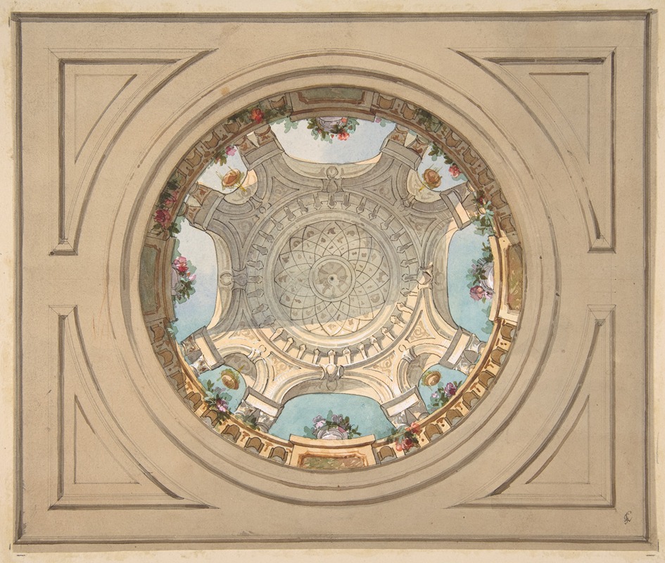 Jules-Edmond-Charles Lachaise - Design for a ceiling with trompe l’oeil balustrade