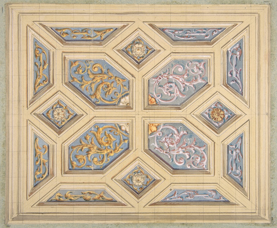 Jules-Edmond-Charles Lachaise - Design for a coffered ceiling decorated with rinceaux
