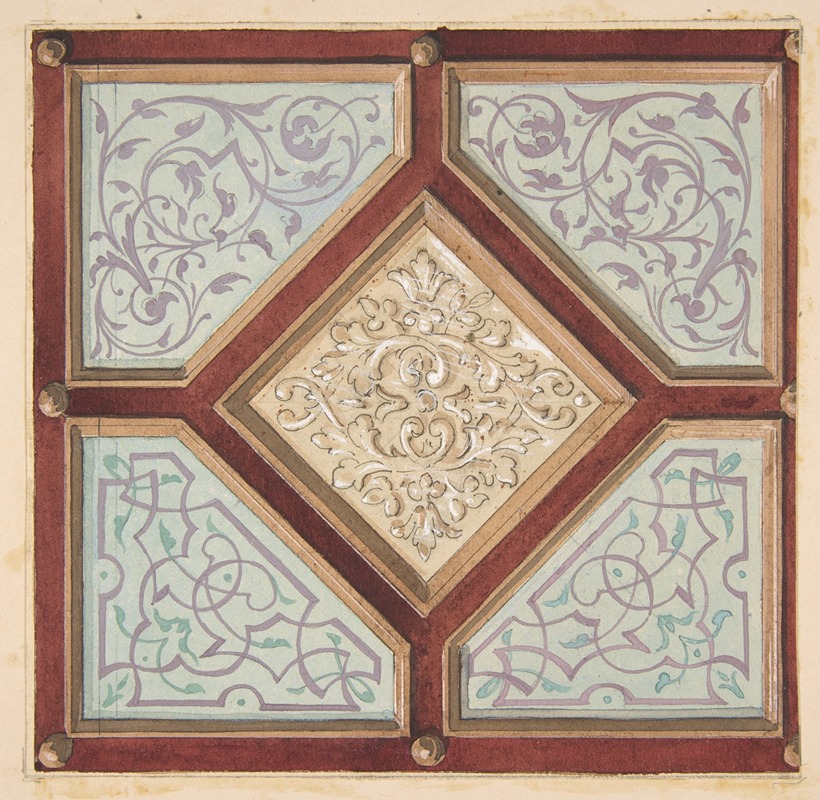 Jules-Edmond-Charles Lachaise - Design for a coffered ceiling with alternative decorative patterns