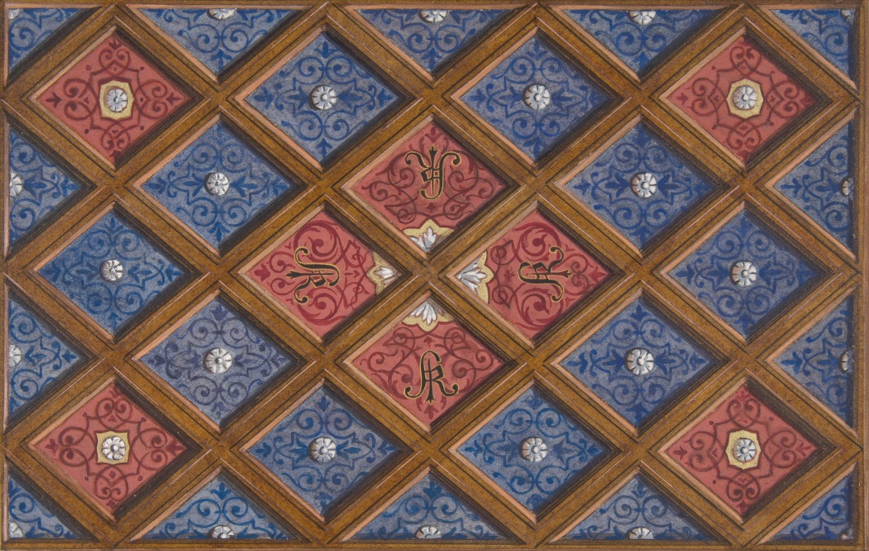 Jules-Edmond-Charles Lachaise - Design for a coffered ceiling with painted initials; SRI