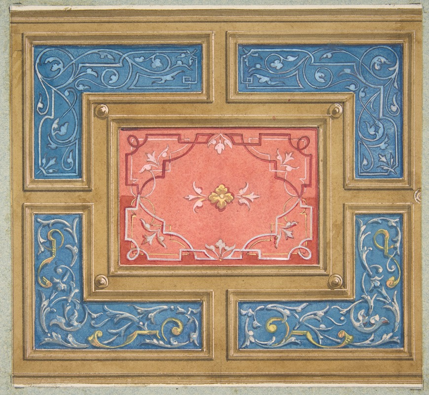 Jules-Edmond-Charles Lachaise - Design for a coffered ceiling with painted panels