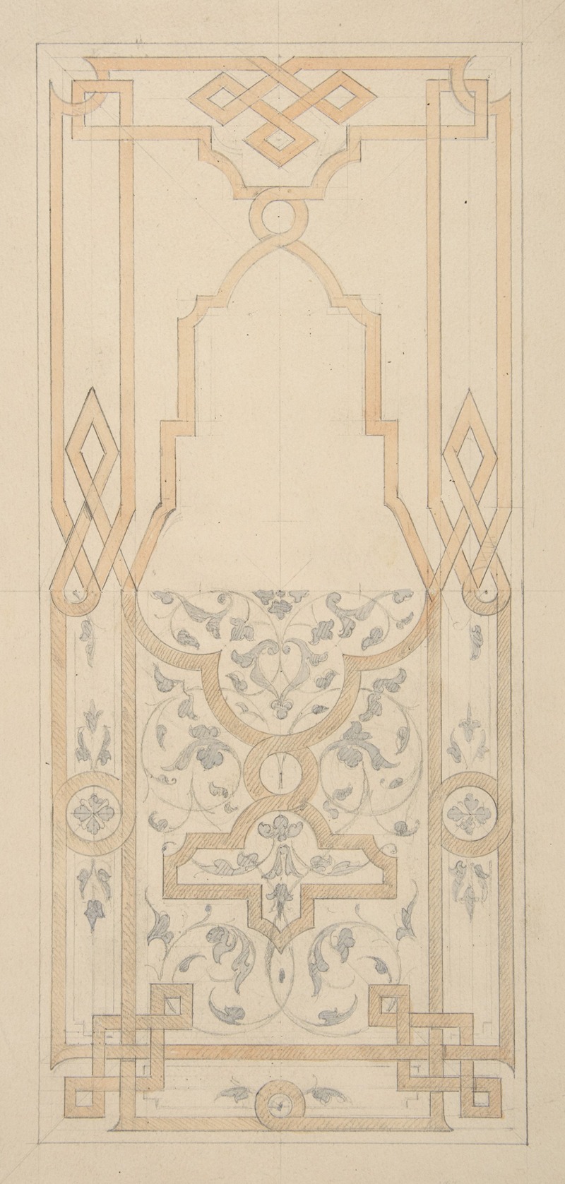 Jules-Edmond-Charles Lachaise - Design for a panel ornamented with strapwork and rinceaux
