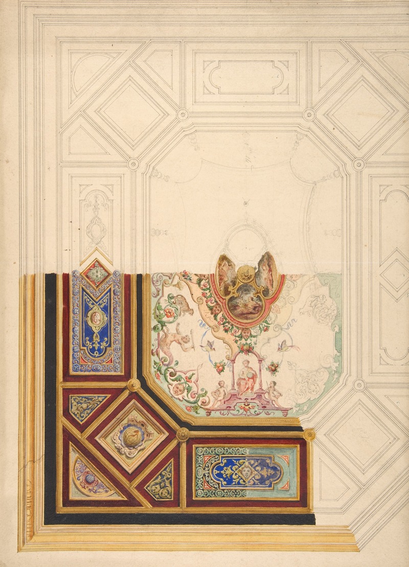 Jules-Edmond-Charles Lachaise - Design for a paneled ceiling to be painted in grotesque motifs