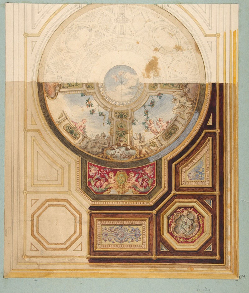 Jules-Edmond-Charles Lachaise - Design for a paneled ceiling with a trompe l’oeil dome in London