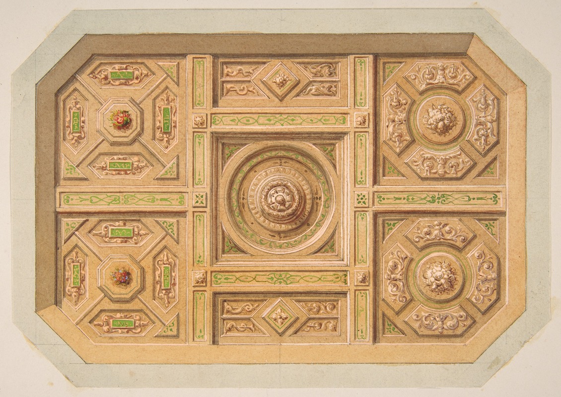 Jules-Edmond-Charles Lachaise - Design for a paneled ceiling with painted decoration