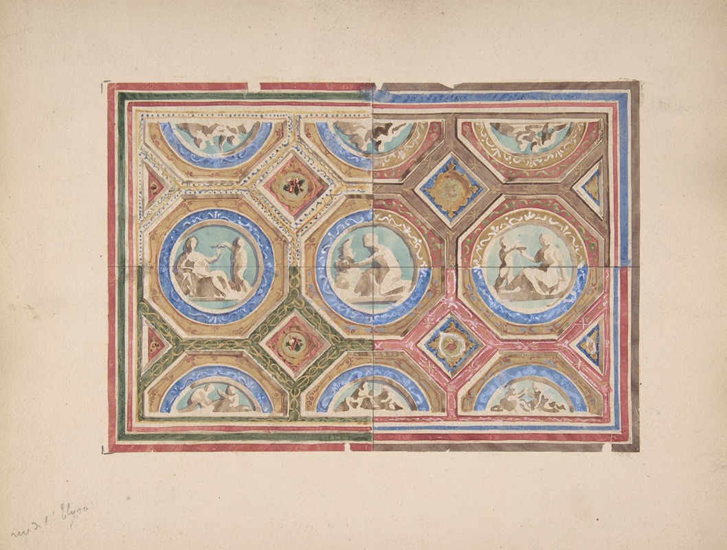 Jules-Edmond-Charles Lachaise - Design for Coffered Ceiling in Four Alternate Color Schemes, Empress Eugenie’s Hotel