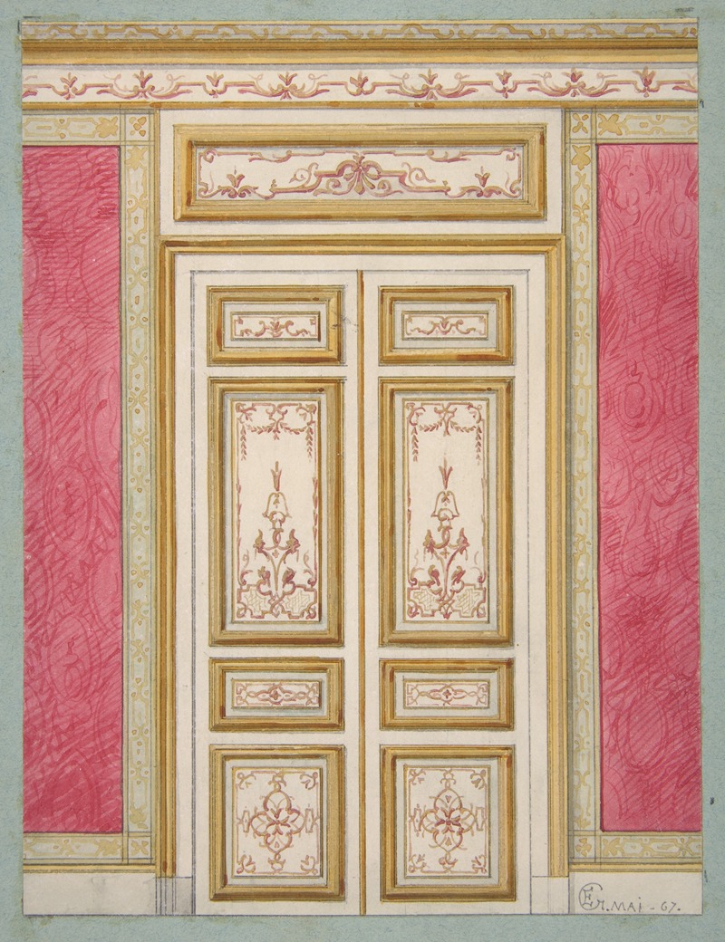 Jules-Edmond-Charles Lachaise - Design for double doors decorated in the rococco style