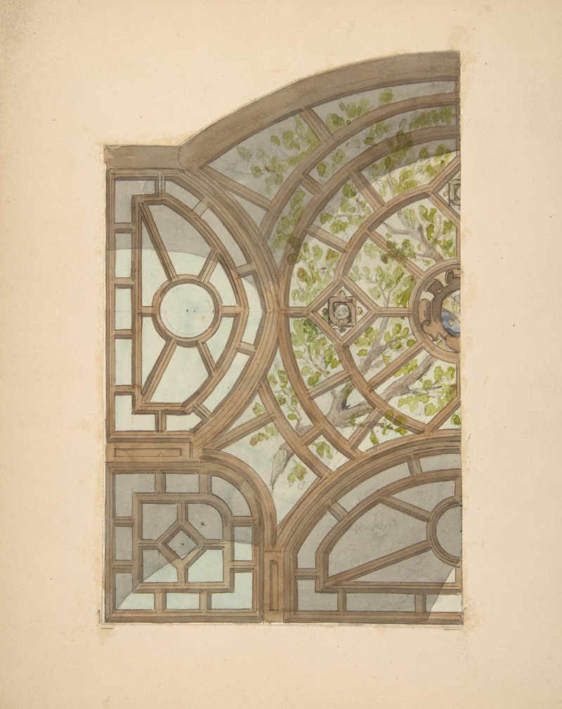 Jules-Edmond-Charles Lachaise - Design for one section of a ceiling painted with trees and lattices