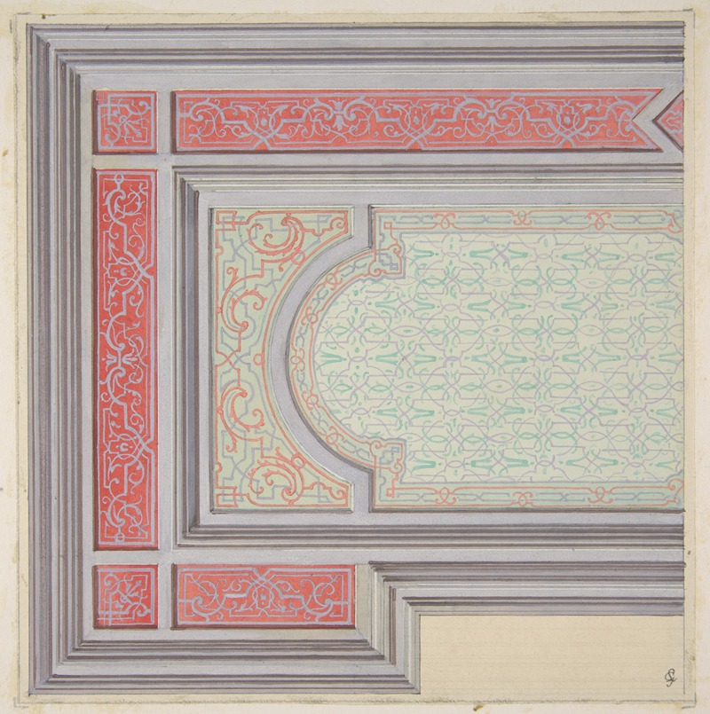 Jules-Edmond-Charles Lachaise - Design for the decoration of a ceiling in strapwork and rinceaux