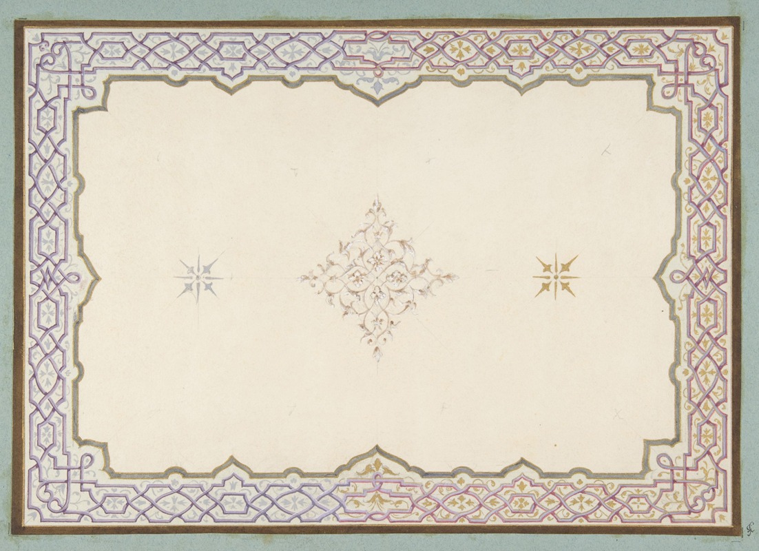 Jules-Edmond-Charles Lachaise - Design for the decoration of a ceiling with a border of strapwork and a central filagree medallion