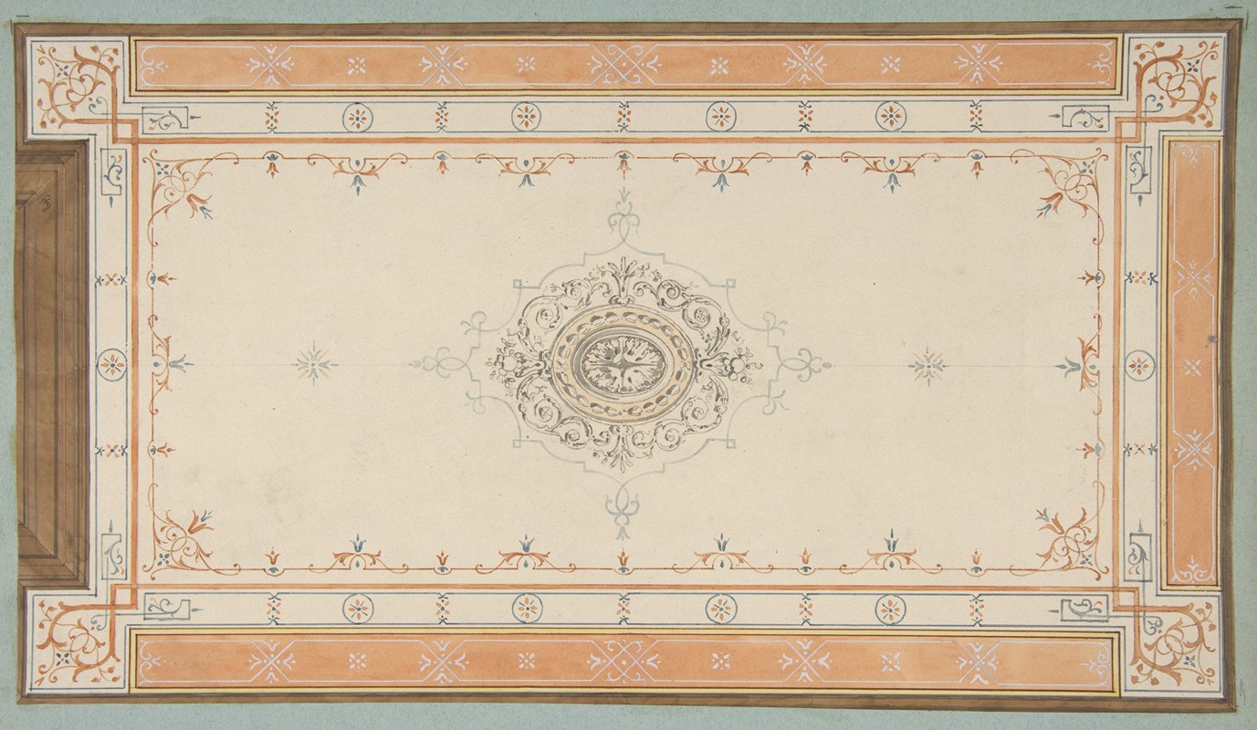 Jules-Edmond-Charles Lachaise - Design for the decoration of a ceiling with filagree borders and a central medallion