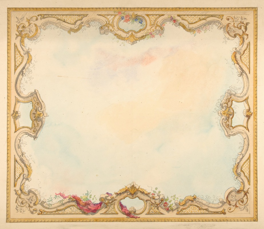 Jules-Edmond-Charles Lachaise - Design for the decoration of aceiling with painted clouds and a pierced border