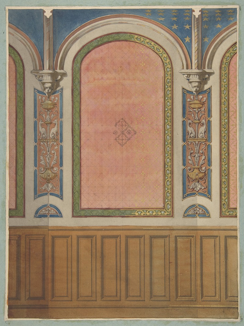 Jules-Edmond-Charles Lachaise - Design for the decoration of wall with wood panels and arched bays