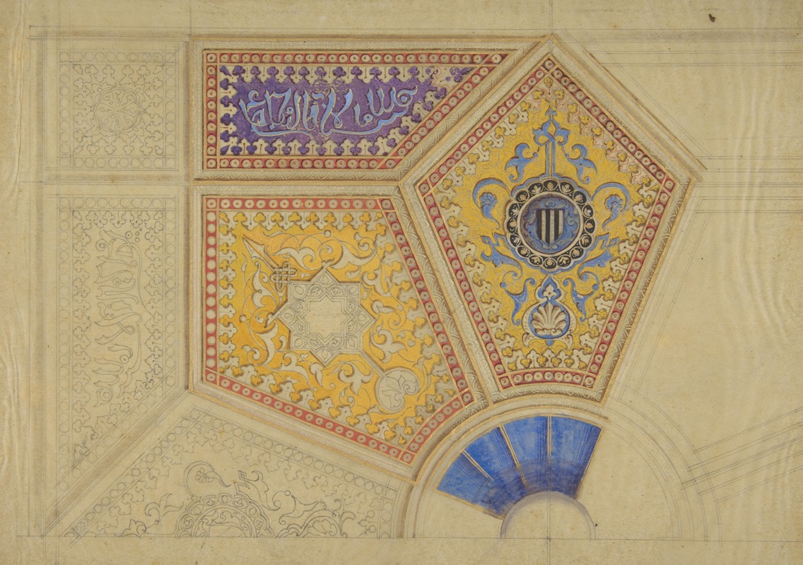 Jules-Edmond-Charles Lachaise - Design for the painted decoration of a coffered ceiling