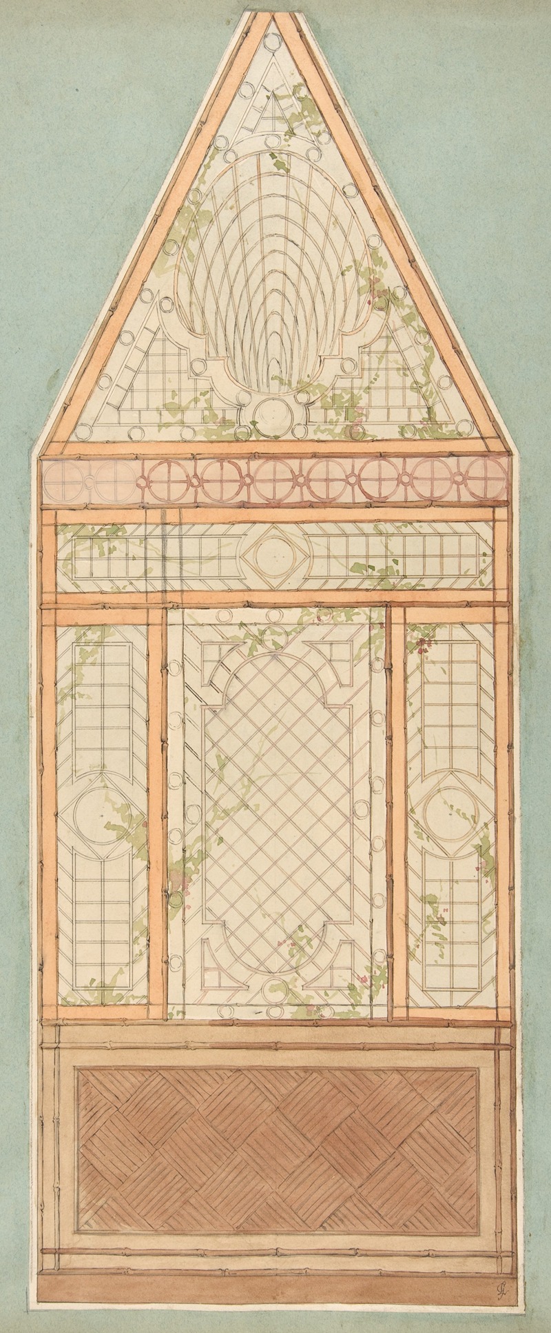 Jules-Edmond-Charles Lachaise - Design for the treatment of a wall with a pattern of lattices, vines, and bamboo
