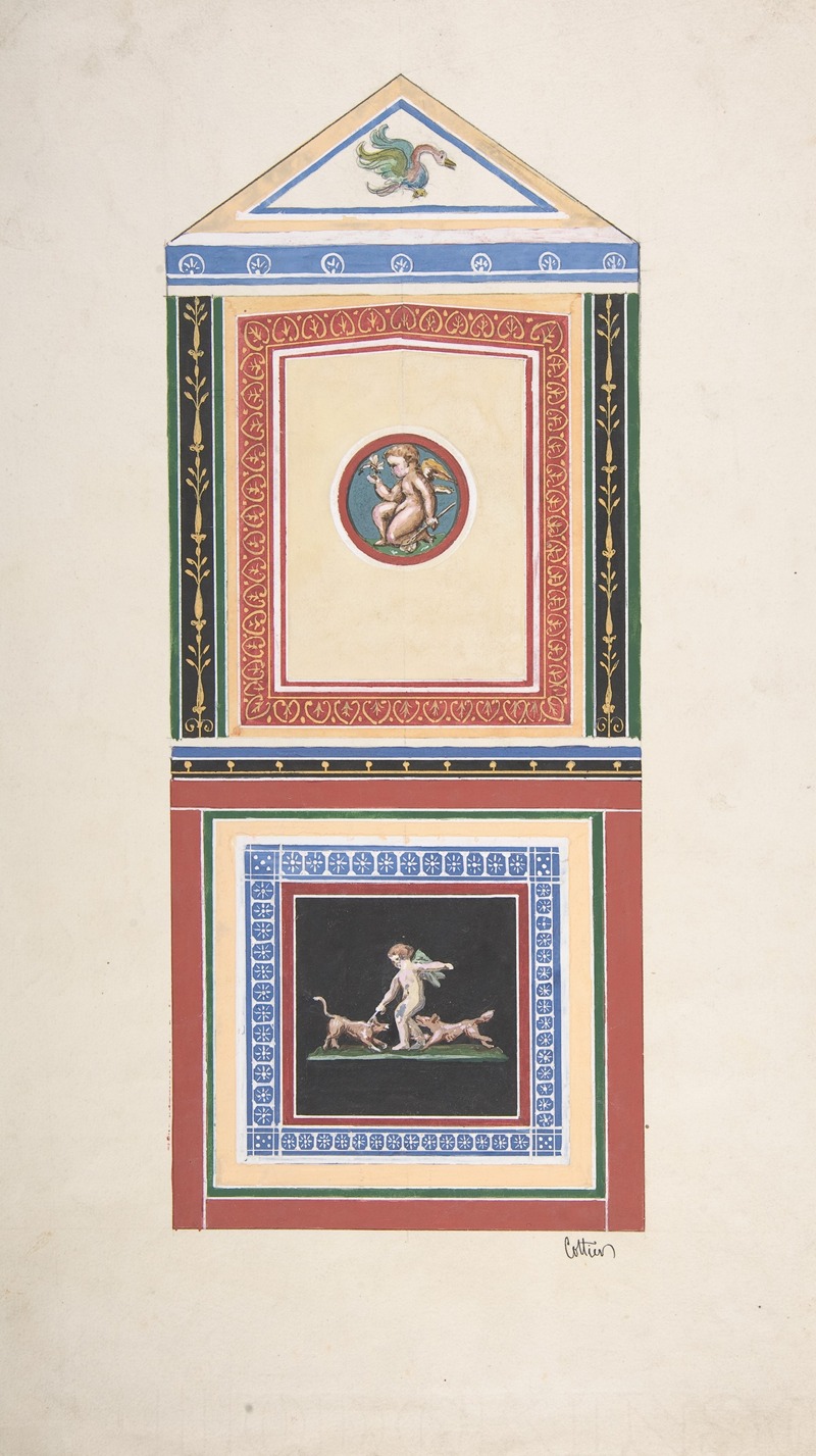 Jules-Edmond-Charles Lachaise - Design for Wall Decor Painted with Putti and Dogs