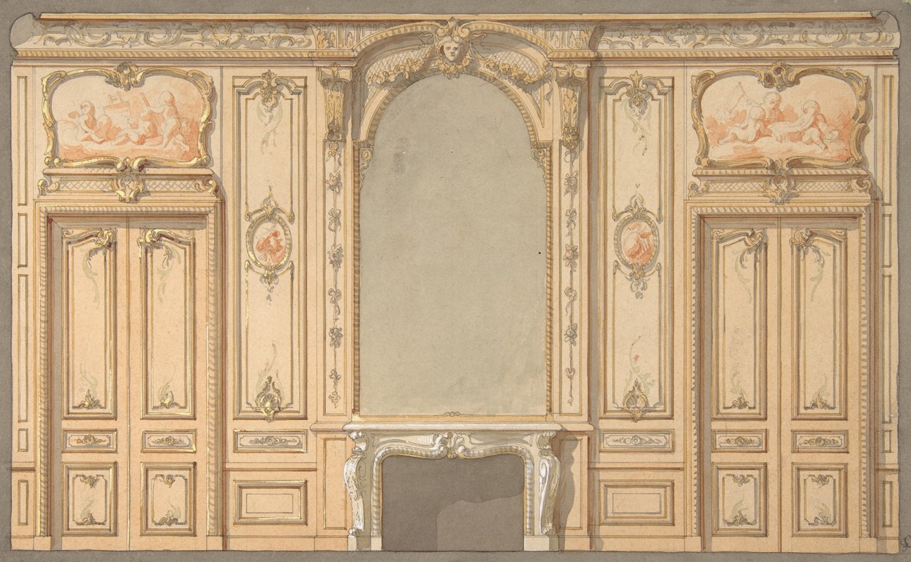Jules-Edmond-Charles Lachaise - Design for wall panels, mirror, and fire mantle