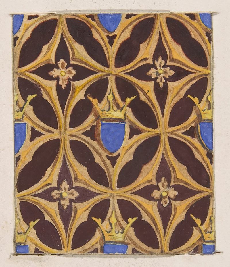 Jules-Edmond-Charles Lachaise - Design for wallpaper featuring blue shields surmouted by crowns