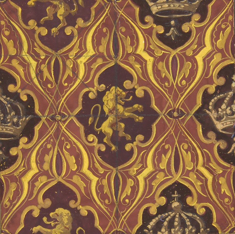 Jules-Edmond-Charles Lachaise - Design for wallpaper featuring rampant lions and crowns