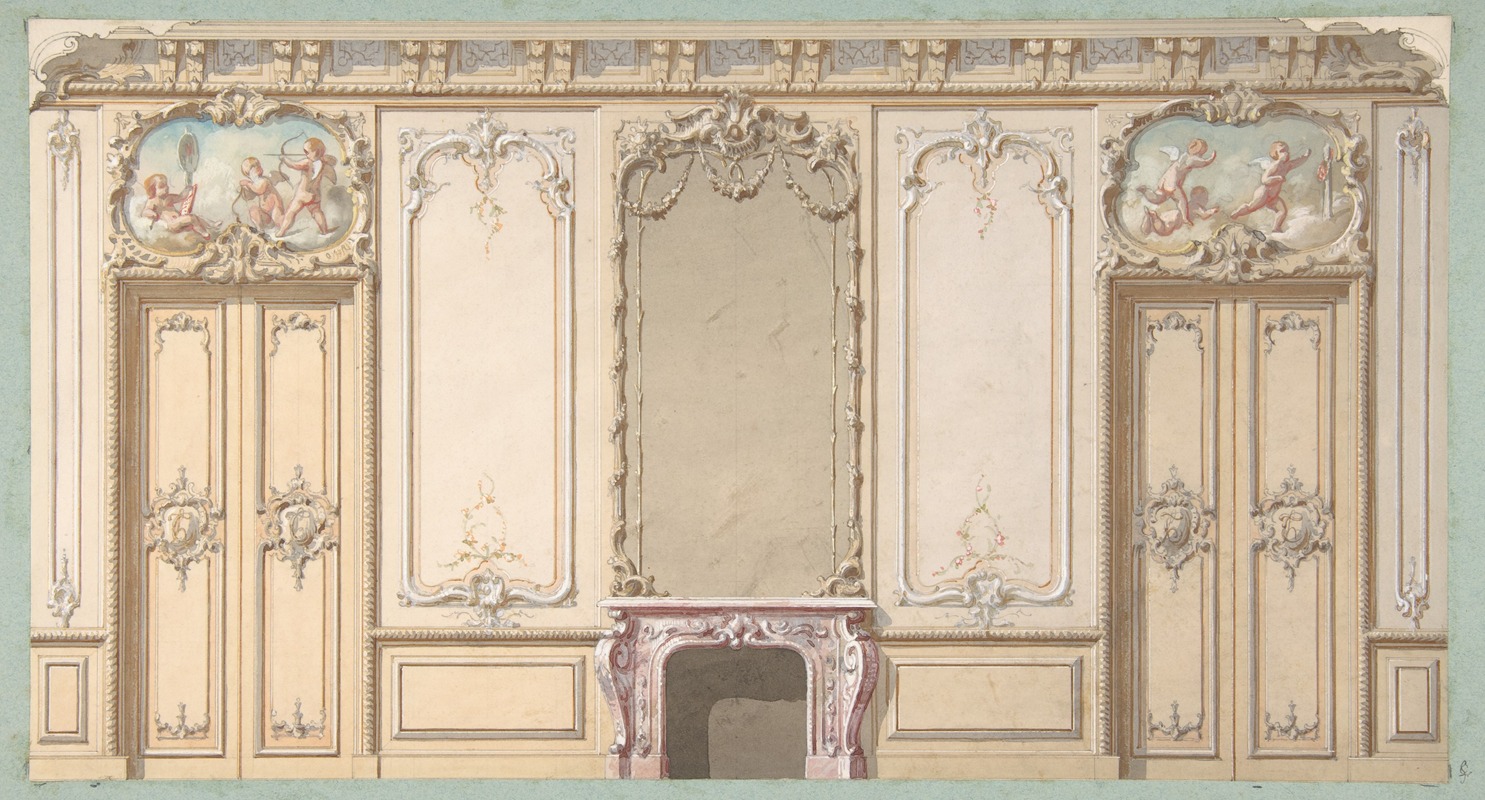 Jules-Edmond-Charles Lachaise - Elevation of a salon decorated in Louis XV style