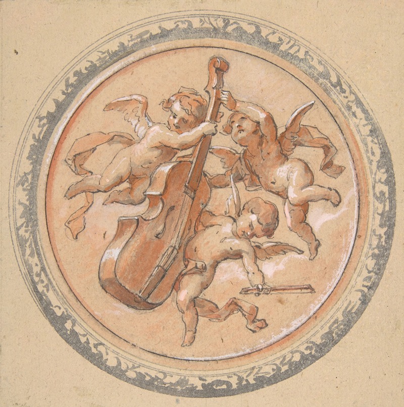 Jules-Edmond-Charles Lachaise - Medallion with putti holding a cello