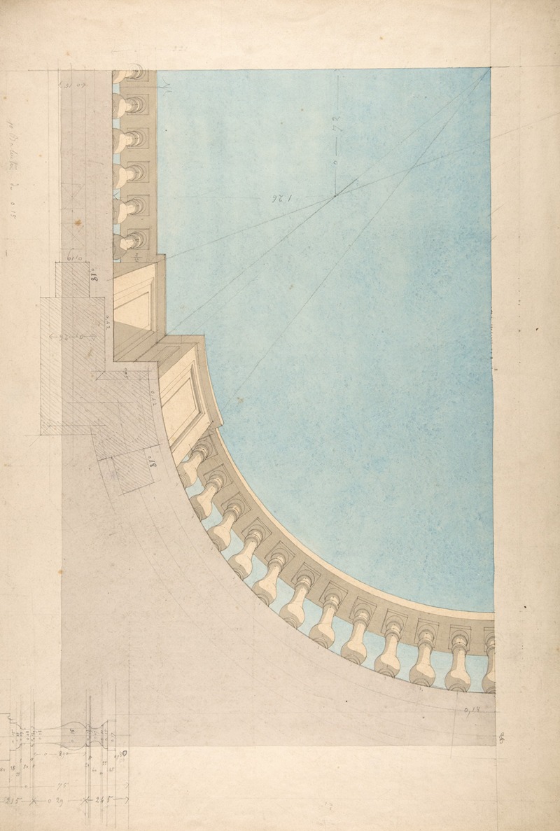 Jules-Edmond-Charles Lachaise - Perspectival study for one quadrant of a ceiling design including a trompe l’oeil balustrade