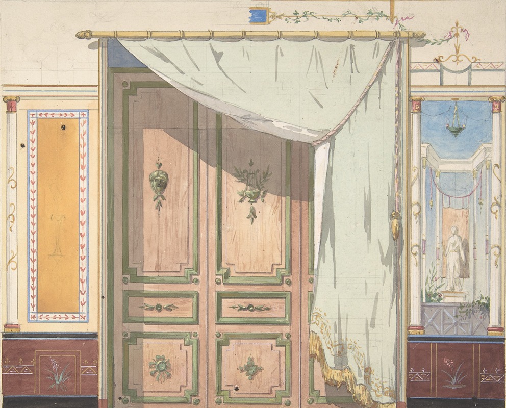 Jules-Edmond-Charles Lachaise - Pompeiian Design for Doorway and Wall with Curtain (possibly for Deepdene, Dorking, Surrey)