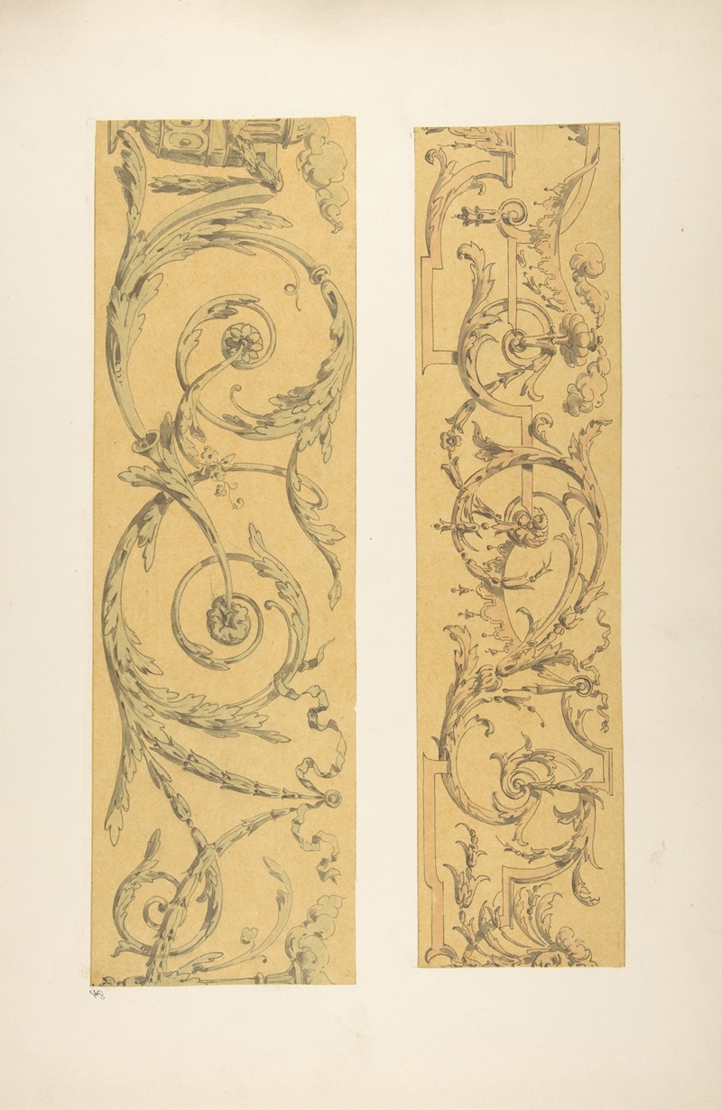 Jules-Edmond-Charles Lachaise - Two designs for decorative borders in strapwork and rinceaux