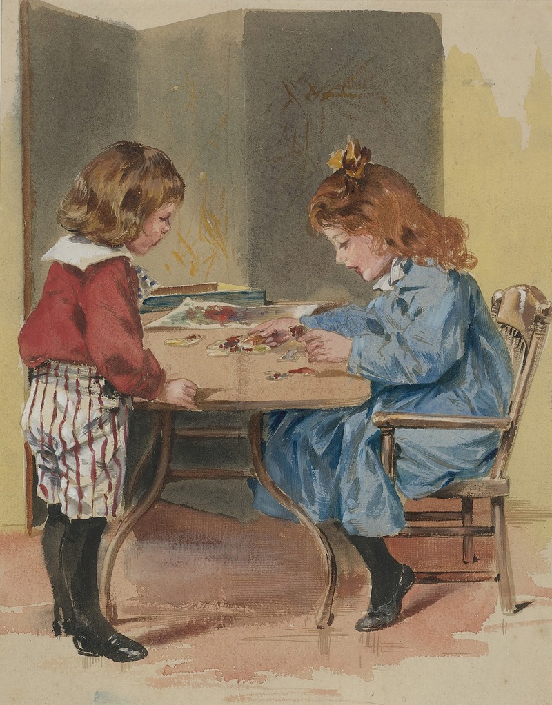 McLoughlin Bros - Two children playing with a puzzle