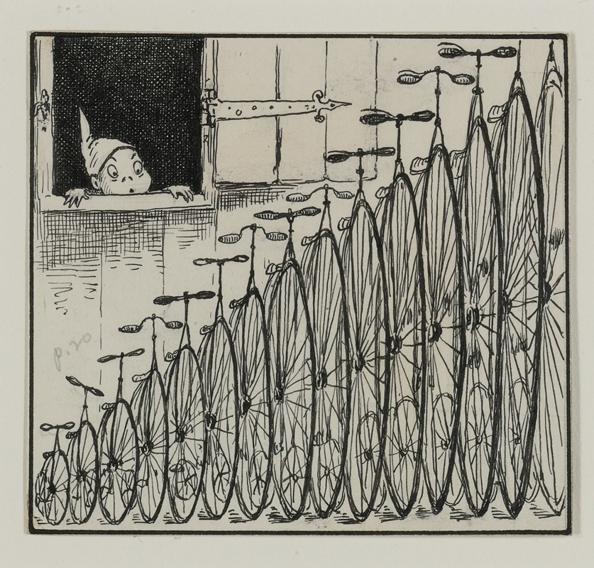 Palmer Cox - Brownie with row of bicycles