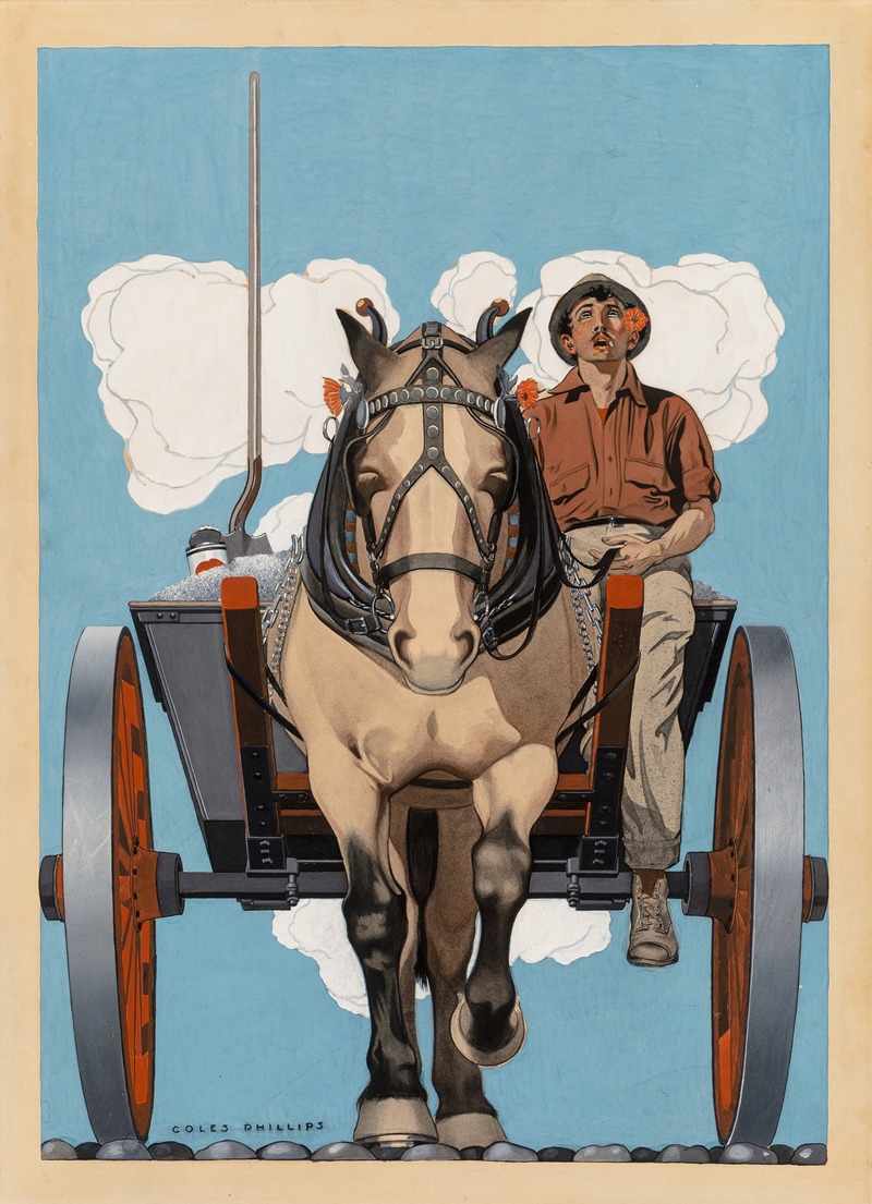 Coles Phillips - Man riding a horse drawn cart