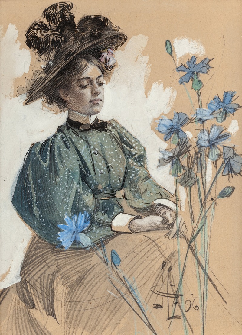 J.C. Leyendecker - Lady with Flowers