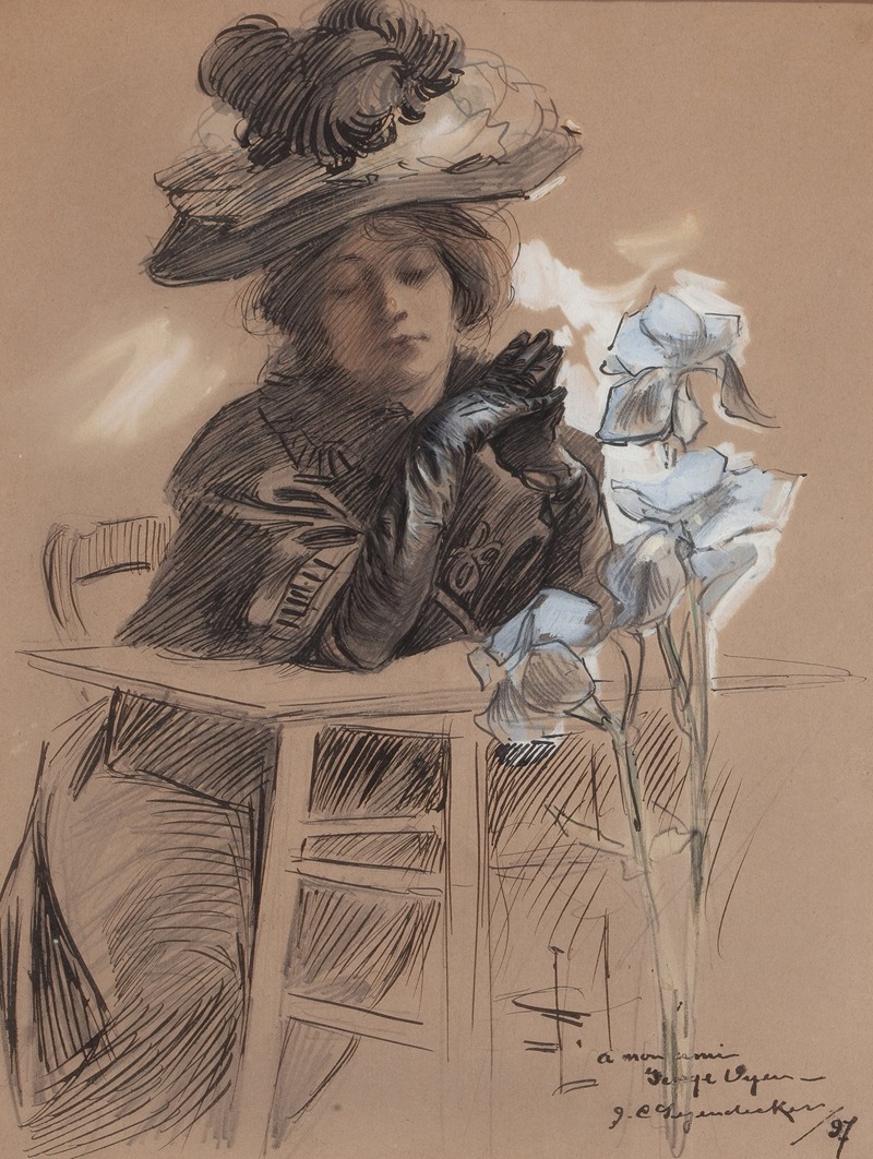 Joseph Christian Leyendecker - Seated Lady with Elegant Hat