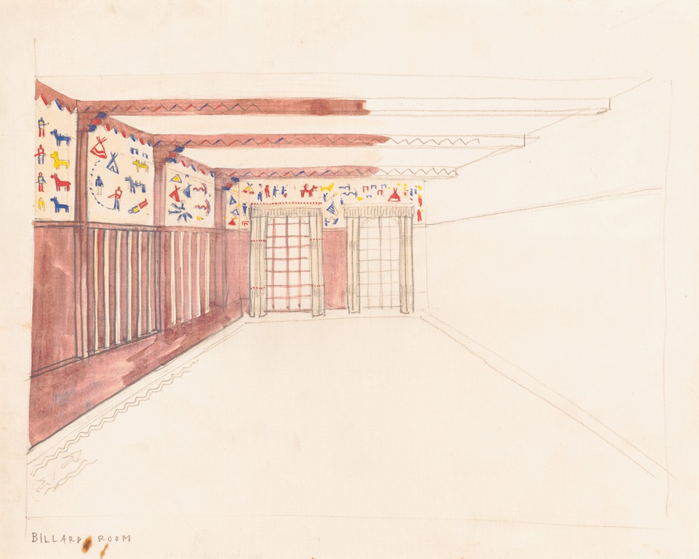 Winold Reiss - Design drawings for the Theodore Weicker Apartment Building. Sketch for billiard room