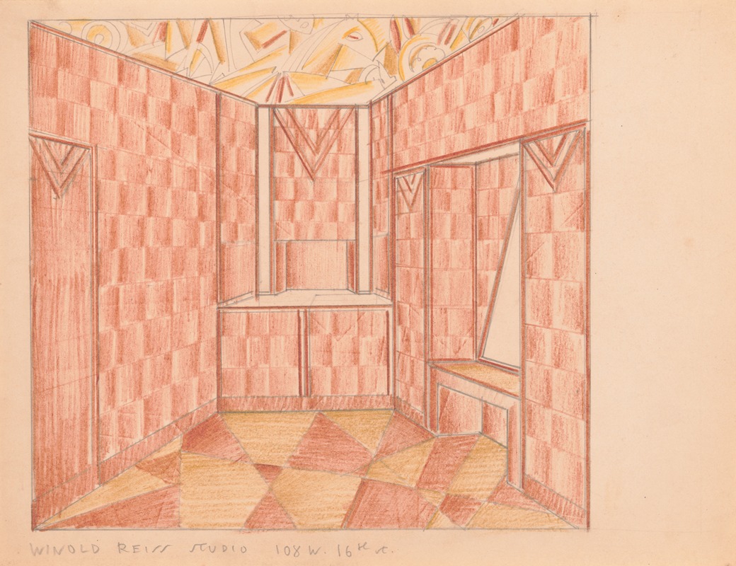 Winold Reiss - Design for small showroom or powder room.] [Interior perspective study