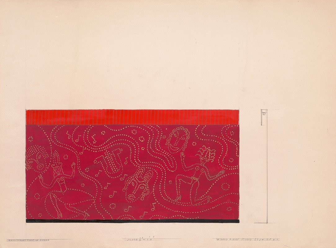 Winold Reiss - Design for unidentified restaurant, possibly Dunhall’s Restaurant, New York, NY.] [Mural of masks and dancing figures (‘Wall treatment in foyer’)