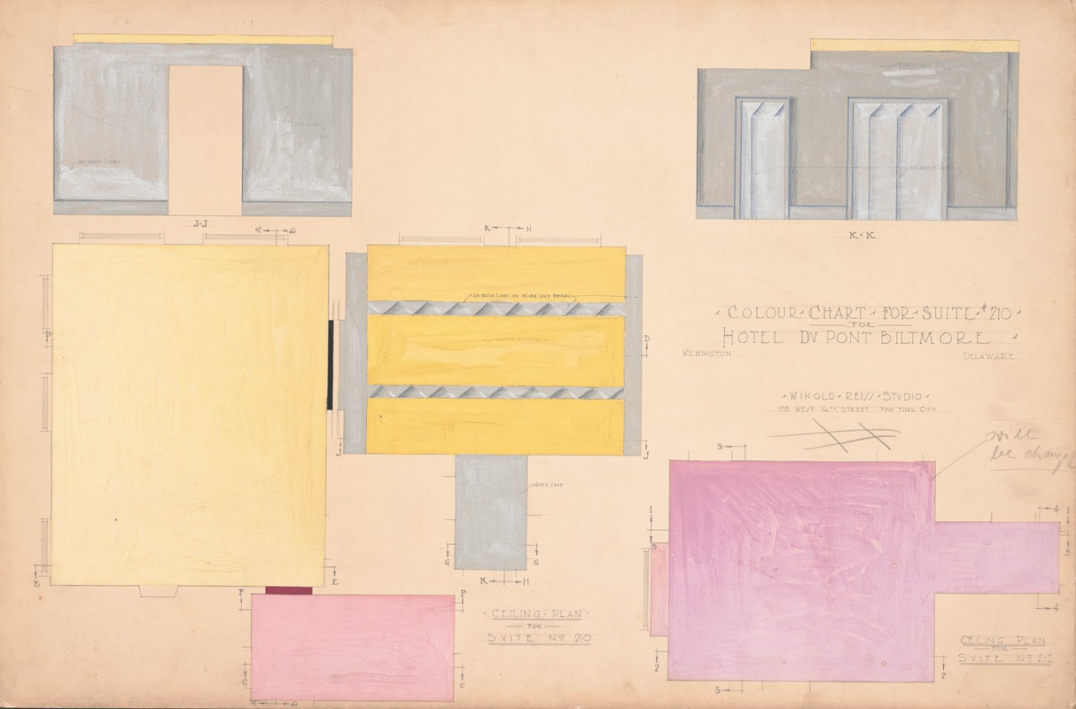 Winold Reiss - Designs for Modern Hotel Suite, Du Pont Biltmore Hotel, Wilmington, Delaware.] Colour chart for Suite 210