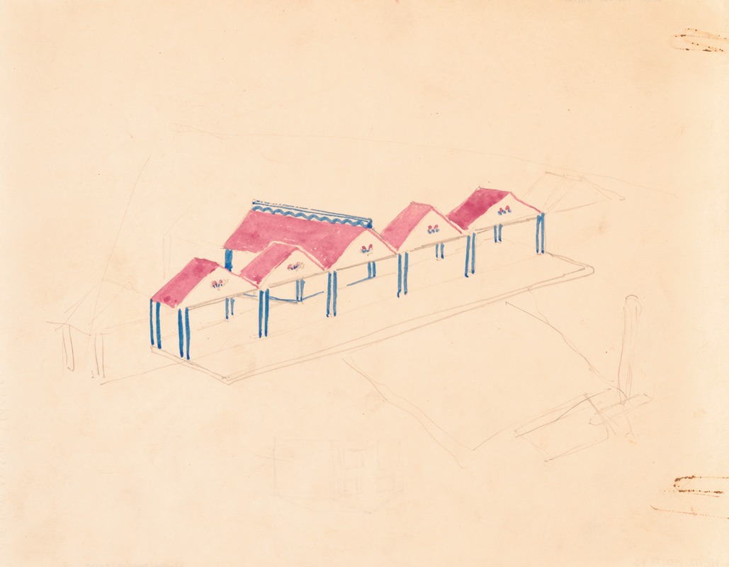 Winold Reiss - Designs for roadhouse or terrace restaurant. Perspective elevation showing terrace