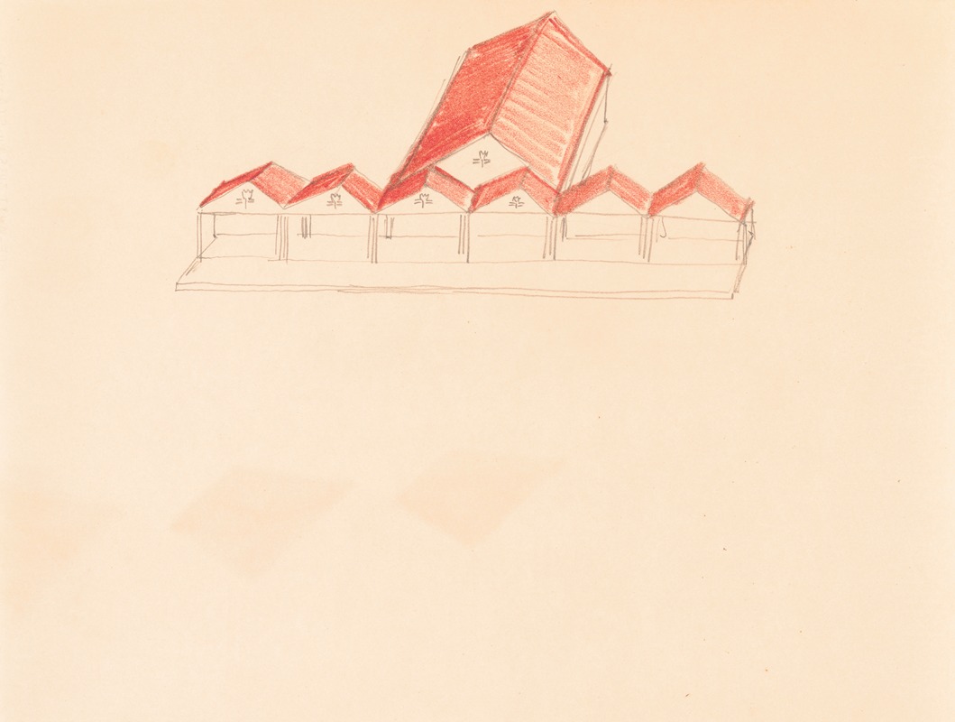 Winold Reiss - Designs for roadhouse or terrace restaurant.] [Perspective elevation with colored roof