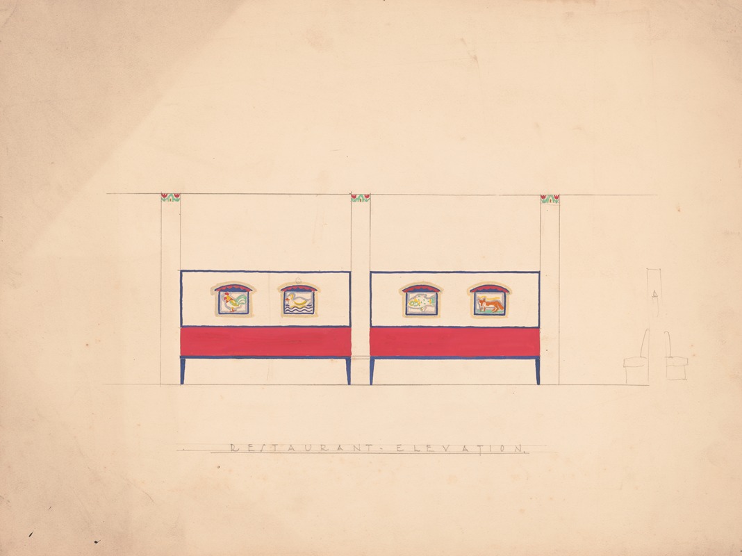 Winold Reiss - Designs for unidentified restaurant interior, possibly Elysée restaurant, 1 East 56th St., New York, NY.] [Drawing of restaurant interior elevations