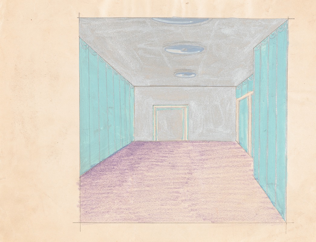 Winold Reiss - Interior design drawings for unidentified rooms.] [Sketch for unidentified room with silver wall and ceiling