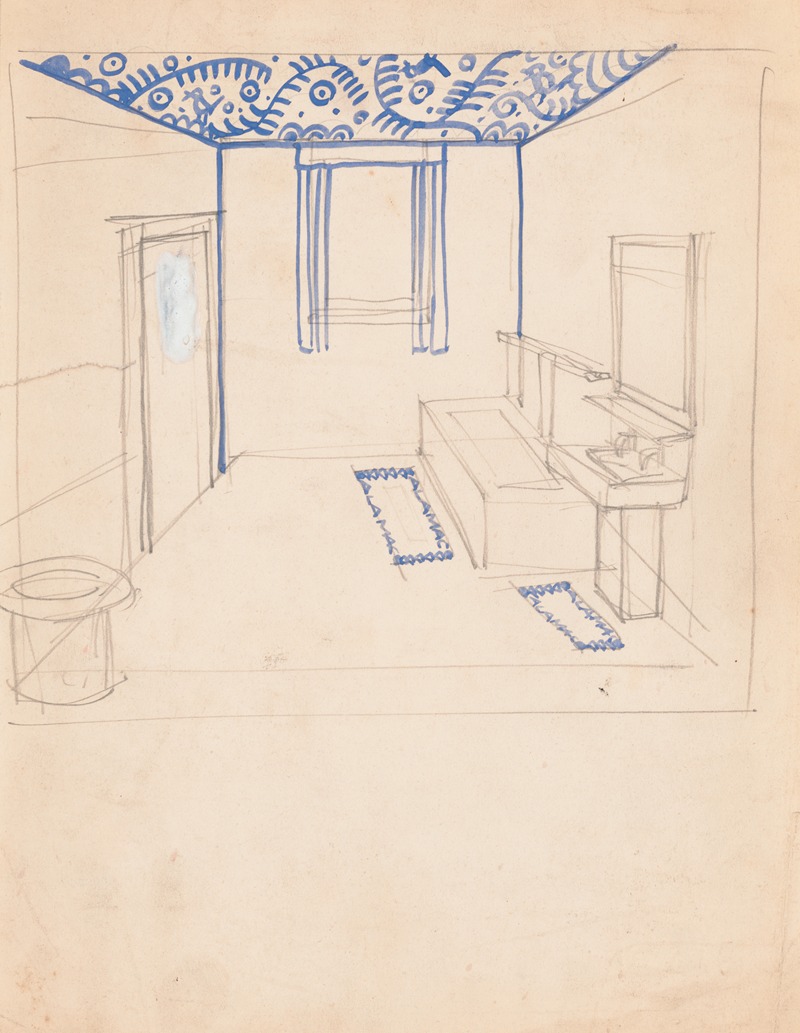 Winold Reiss - Interior design sketches for Alamac Hotel, 71st and Broadway, New York, NY.] [Incomplete interior perspective of a bathroom