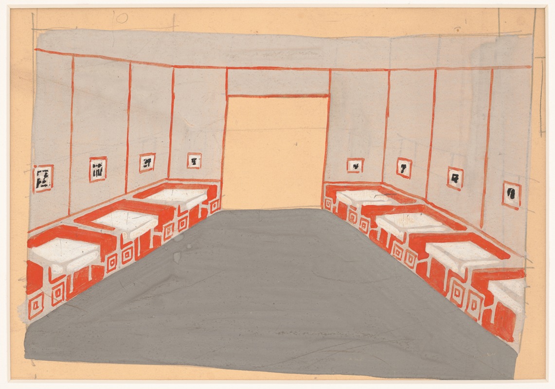 Winold Reiss - Interior perspective studies for Restaurant Crillon, 15 East 48th Street, New York, NY.] [Study for Le Passage or Pullman Room