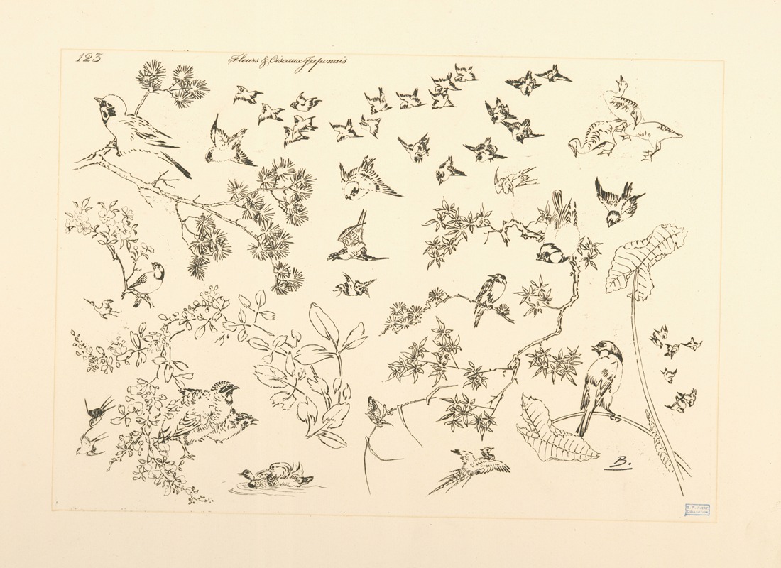 Félix Bracquemond - Fleurs et oiseaux japonais.