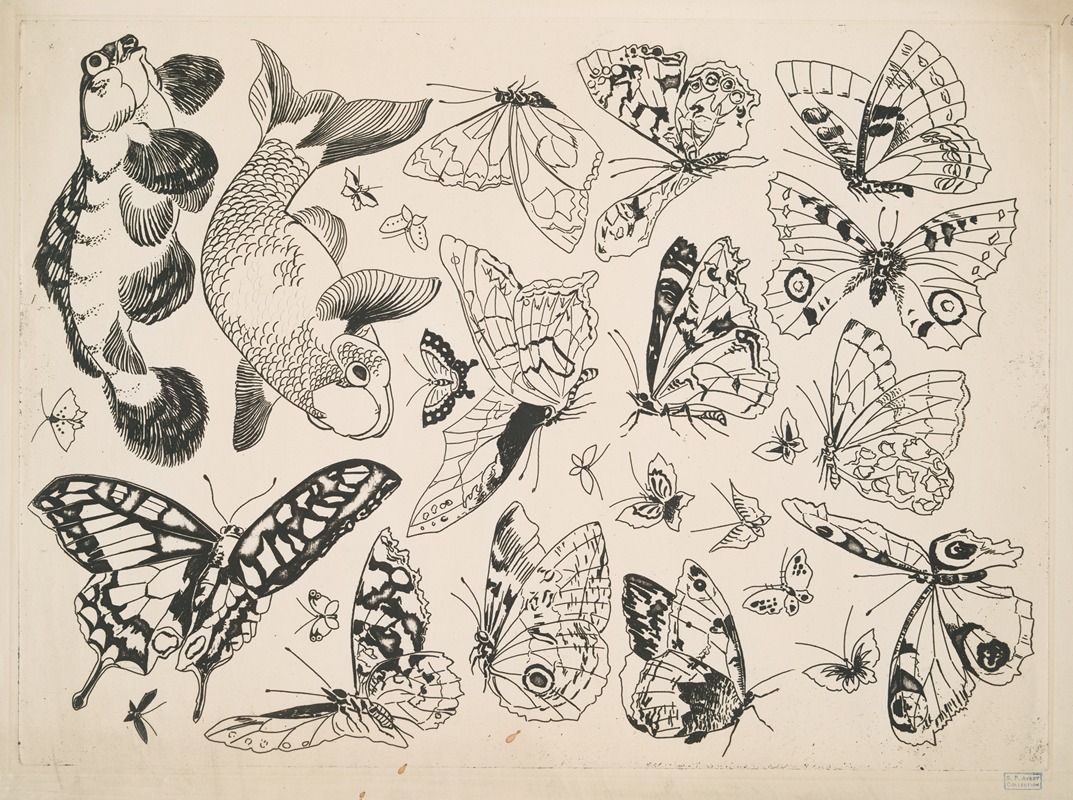 Félix Bracquemond - Papillons et poissons